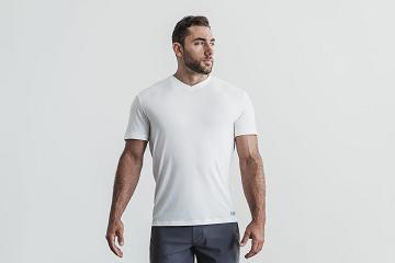 White Nobull V-Neck Tee Men's Tanks | CA J1593P